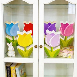 زهور خشبية ملونة من ألواح MDF على شكل زهرة التوليب لتزيين الرفوف في المنزل الريفي خلال عيد الفصح والربيع - Product Image 5