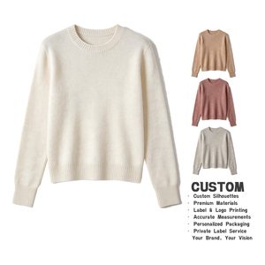 Pull d'hiver pour femme à col rond avec logo personnalisé, tricot à manches longues en laine/nylon, tricot doux - Product Image 1