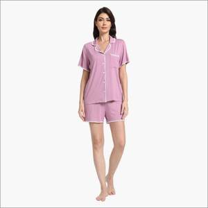Conjunto de Pijama de Fibra de Bambú 100% para Mujer, Manga Corta, con Botones, Ropa de Dormir de Verano, Pantalones Cortos Rosas, Ropa de Estar por Casa, Transpirable y de Secado Rápido - Product Image 1