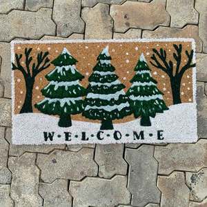 Paillasson de Noël en forme de renne, en fibre de coco, rectangulaire, pour extérieur, rouge avec motif blanc, emballage individuel - Product Image 3