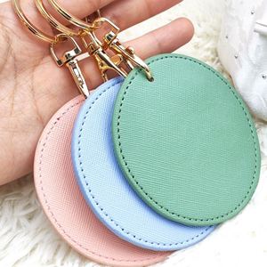 YY PU Leather Key Chain Round Shaped <b>Custom</b> Couple Luggage Tags Portable Travel <b>Keychain</b> for GIfts - Product Image 4