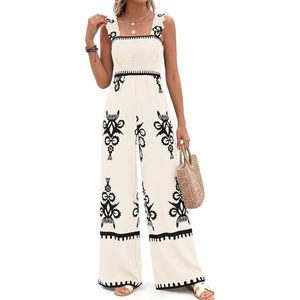 Womens Jumpsuit Boho Summer Wide Leg High Waist Knitted One Piece Casual Beach Outfit With Pockets - Product Image 3
