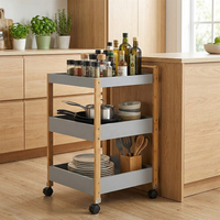 Étagère de rangement moderne à 3 niveaux, chariot de rangement en bambou écologique, étagère de rangement multifonctionnelle sur roulettes, étagères de rangement pour la cuisine
