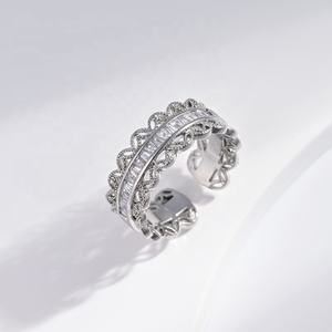 Anillo ajustable de plata de ley 925 OEM, chapado en oro, con circonita, estilo hip hop, simple, abierto, geométrico, para mujer, venta al por mayor. - Product Image 2