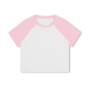 Custom Logo Streetwear Knitted Eco-Friendly Women's Cropped T-Shirts Contrast Short Sleeve Crop <b>Tops</b> Tees - Product Image 3