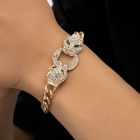 Bracelet de luxe plaqué or double tête de léopard, ajustable, incrusté de zircon, design animalier, bijoux de mode pour femme, cadeau et soirée