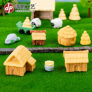 บ้านกระท่อมหลังคาฟางขนาดเล็ก ของตกแต่งสวนเรซิ่น ของประดับตกแต่งภูมิทัศน์กลางแจ้ง รูปทรงไม่สม่ำเสมอ แบบตั้งพื้น - Product Image 3