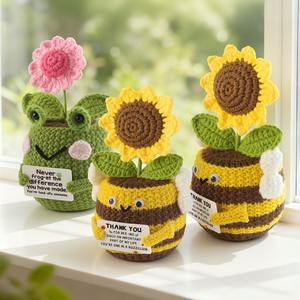 Muñecas de ganchillo personalizadas, hilo hecho a mano, flores artificiales, adornos en maceta, abejas tejidas, ranas, macetas creativas - Product Image 4