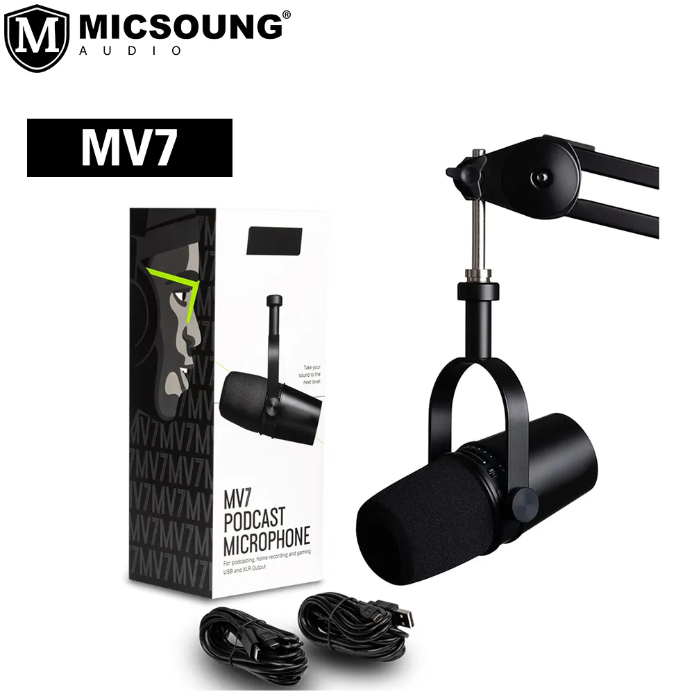 Professional MV7 Black USB Microphone Built-in Sound Card Desktop Notebook Computer 3.5mm or three-core XLR Wired Microphone