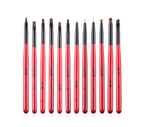 แปรงแต่งเล็บด้ามไม้สีแดง ขนแปรงแบบแบน ปลายจิก สำหรับเจลยูวี แกะสลัก ลายเส้น อะคริลิค เพ้นท์เล็บ อุปกรณ์ทำเล็บมืออาชีพสำหรับร้านทำเล็บ - Product Image 6