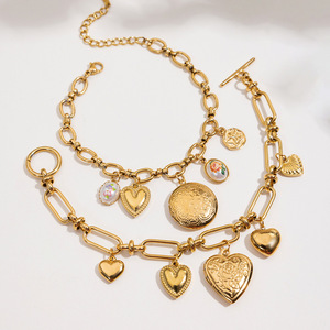 MW Trendy dolce fascino romantico <span class=keywords><strong>bracciale</strong></span> in acciaio inox <span class=keywords><strong>con</strong></span> accenti di perle, medaglione fotografico, <span class=keywords><strong>angelo</strong></span> e cuore amore Design a catenaccio - Product Image 6