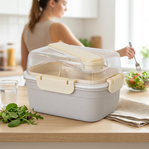 SB TECH BPA Free High Quality High Capacity Multi Salad <b>Lunch</b> <b>Box</b> Portable Reusable Rectangle 1400ml Microwavable 1 Compartment - Product Image 1