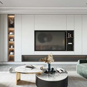 SANTOPOVA Wall Mounted <b>Tv</b> Cabinets Unit with <b>Fireplace</b> Modern Wood Wall Furniture Living Room Stand Design Wooden <b>Tv</b> Cabinet - Product Image 1