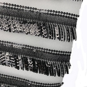 2021 đen tua macrame sequin ren vải tuyn sáng long lanh vải cho buổi tối bên & kỳ nghỉ của phụ nữ sequin váy lưới dệt - Product Image 2