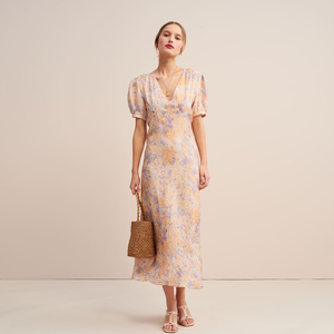 Avocado Green Puff Sleeve Floral Maxi <strong>Dresses</strong> <strong>Summer</strong> Resort Women's v Neck <strong>Shift</strong> <strong>Dress</strong> - Product Image 6
