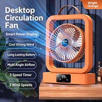 Ventilateur de circulation rotatif de bureau avec commande tactile, ventilateur de refroidissement rechargeable avec poignée de transport en cuir pour chambre, bureau, camping