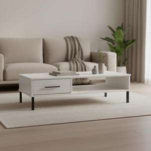 Table basse Oslo en pin massif blanc avec pieds en métal, modèle D0100H7779P - Product Image 2