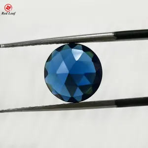 Redleaf Gem Loose CZ Sapphire Blue Color Synthetic Zircon Gemstone Flat Back Round Rose Cut Cubic Zirconia