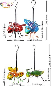 Bộ Trang Trí Nghệ Thuật Treo Sân Vườn Kim Loại 4 Động Vật Trong Vườn Bao Gồm Ong Vàng Bướm Xanh Bọ Rùa Đỏ Và Bọ Ngựa Xanh - Product Image 3