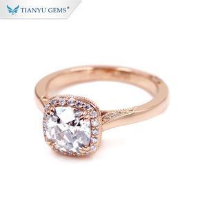 Tianyu clásico 14k/18k oro rosa anillo de compromiso 7*7mm amortiguador vieja mina corte incoloro anillo boda señora banda - Product Image 3