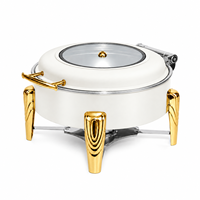 Plat à chafing rond de luxe en acier inoxydable doré blanc 6L, chauffe-plats commercial pour mariages en extérieur et hôtels