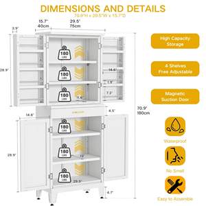 <span class=keywords><strong>Mueble</strong></span> de Almacenamiento de Madera Blanco de 6 Niveles con 4 Puertas, 4 Estantes Ajustables y Cajón, Moderno para Cocina, <span class=keywords><strong>Despensa</strong></span>, Sala de Estar - Product Image 6