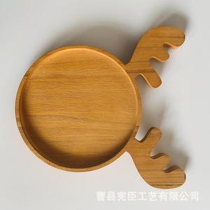 Bandeja redonda de madera con diseño de ciervo de dibujos animados, personalizable, sin acabar, decorativa, para servir alimentos. - Product Image 1
