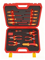 Ensemble d'outils pour électricien de 16 pièces, comprenant des pinces à dénuder isolées, un couteau à câble, des tournevis Phillips, avec étui rigide