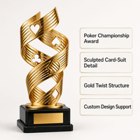 Trophée de compétition de poker en métal, design créatif, artisanat, personnalisation, base rotative en marbre doré en spirale