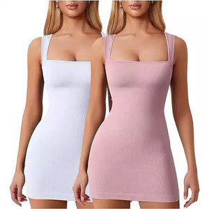 Mini Abito da Donna di Tendenza con Sexy Scollatura Quadrata a Costine e Allacciatura, Stile Canotta - Product Image 1