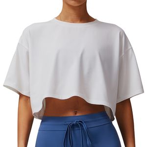 Femmes lâche séchage rapide petit O cou à manches courtes T-Shirt confortable respirant goutte épaule Gym Shorts pour les femmes - Product Image 5