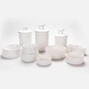 BSCI Professional Pet Supplies Manufacturer Ceramic Pet Supplies Set Dog Cat Bowl Cat Dish Treat Jar Pet Food Container