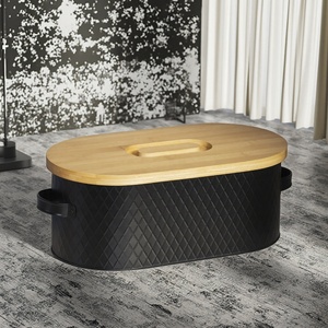 Household Kitchen Food Storage Container Iron Baking <strong>Bread</strong> <strong>Bin</strong> Organizer Bamboo Lid Metal <strong>Bread</strong> Box with Handle - Product Image 5