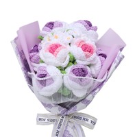 Grensoverschrijdende handgemaakte gebreide rozenboeket in puff-stijl, gedroogde bloemenbundel, exquisiete Valentijnsdag cadeau, in papier verpakt