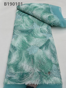 CHOCOO Nuovissimo Tessuto in Pizzo Nigeriano Stampato Viola <span class=keywords><strong>Ricamato</strong></span> con Perline e Paillettes 100% Poliestere Elastico - Product Image 2