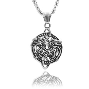 Double <b>Headed</b> Dragon Pendant Stainless Steel Necklace Men's Retro Hollow Animal Design Geometric <b>Style</b> 190195 - Product Image 4