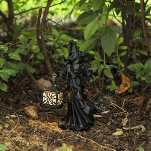 Halloween Witch Resin Figurine <b>Black</b> Robe <b>Lantern</b> Outdoor Decoration Waterproof Gothic Style W404 - Product Image 4