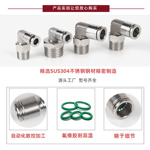 Conector Neumático Rápido de Acero Inoxidable 304 WTQD Buntai, Tipo PL8-02, Rotatorio, de Ángulo Recto - Product Image 4