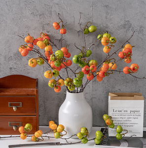 Fleurs de kaki simulées Branches Arbres fruitiers Nouvelles décorations de salon de style chinois Décoration d'<span class=keywords><strong>arbre</strong></span> de kaki de fruits rouges - Product Image 3