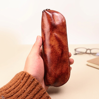 Étui à crayons en cuir tanné végétal fait main, style vintage, en cuir véritable rétro, avec fermeture éclair, pour le bureau, l'école, les fournitures scolaires