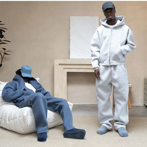 남성용 고품질 맞춤형 투피스 헤비웨이트 500Gsm 집업 후드 및 스웨트팬츠 트레이닝복 세트 - Product Image 4