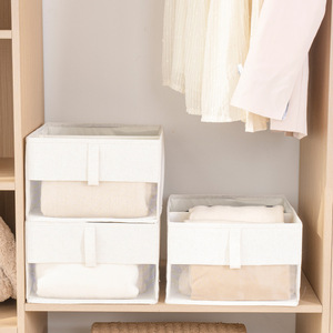 Tianshan Cotton And Linen Transparent <b>Storage</b> Box Rectangle Off White Foldable <b>Stackable</b> <b>Wardrobe</b> Organizer Clothes Box - Product Image 1