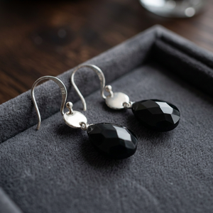 Handmade Black Obsidian Drop <b>Dangle</b> <b>Earrings</b> <b>Diamond</b> Cut Gemstone Tear Shape Fashion Jewelry for Women - Product Image 3