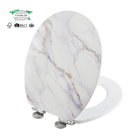 Siège de toilette en bois moulé économique de 18 pouces en HDF, motif marbre blanc avec charnière en acier inoxydable