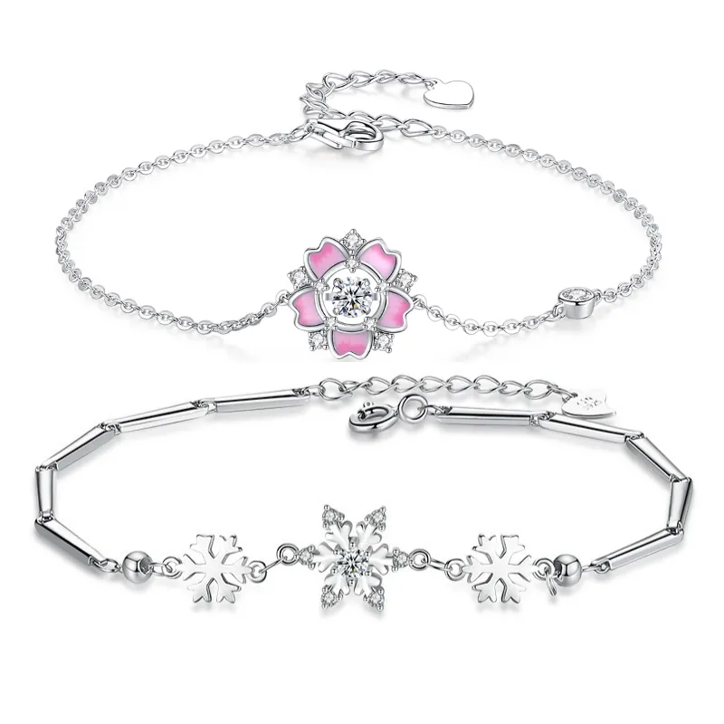 VANA Freiwillige Blumen-Armband Armband Schmuck CZ 925 Sterling-Silber Zirkon Kirschblume Fidget feines Damen-Schmuck-Set