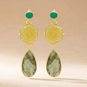 Pendientes de Piedras Preciosas de Labradorita Amarilla Chapados en Oro, Estilo Étnico, para Boda, Unisex, Hechos a Mano en Jaipur, Joyería - Product Image 3