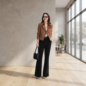 Manteau en daim pour femme, col à revers, manches longues, coupe ajustée, veste d'automne - Product Image 1