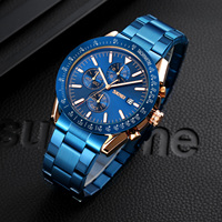 Jam Tangan Chronograph Kuarsa Paduan Baja Tahan Karat untuk Pria Fashion Kasual Dial Kaca 20mm Tali Silikon Penunjuk Tanggal Otomatis Olahraga