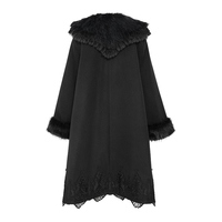 Manteau d'hiver gothique Lolita pour femme CT292, col et poignets en fausse fourrure, broderie nœud papillon grande pierre, simple boutonnage, coupe trapèze
