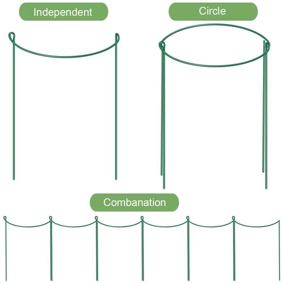 Metal Wire Hoop Plant Support Stakes Half Round Green Garden Plant Supports Ring for Flower Vegetables